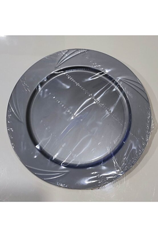 Plastik Tabak Lüks Sert Mika 22 Cm (6) Adet Gümüş Renk