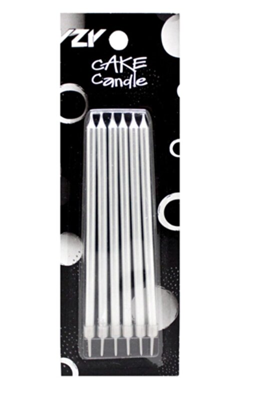 Gümüş Doğum Günü Mum Ve Altlıkları 20cm 6 Lı