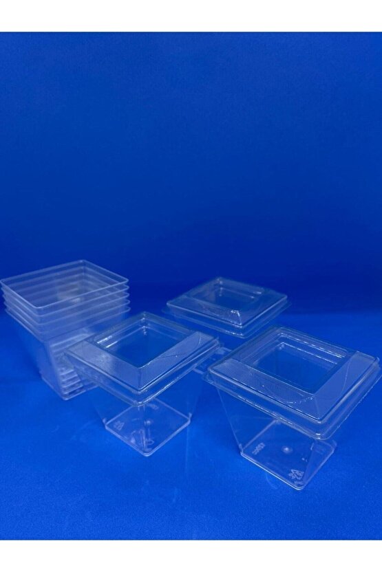 Kristal Plastik 120 Cc Kübik Kase 10 Lu Set Kapaklı
