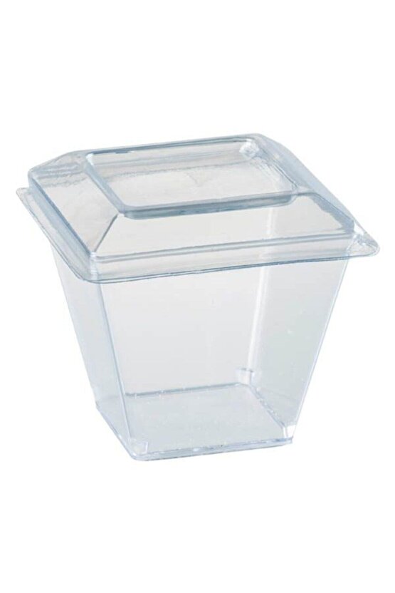 Kristal Plastik 120 Cc Kübik Kase 10 Lu Set Kapaklı
