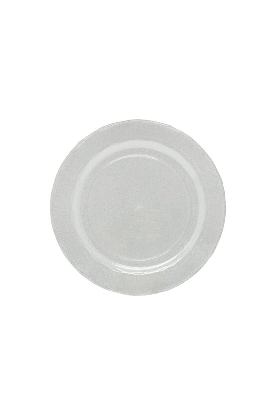 Simli Gümüş Mika Lüks Plastik Tabak 26cm 6 Adet