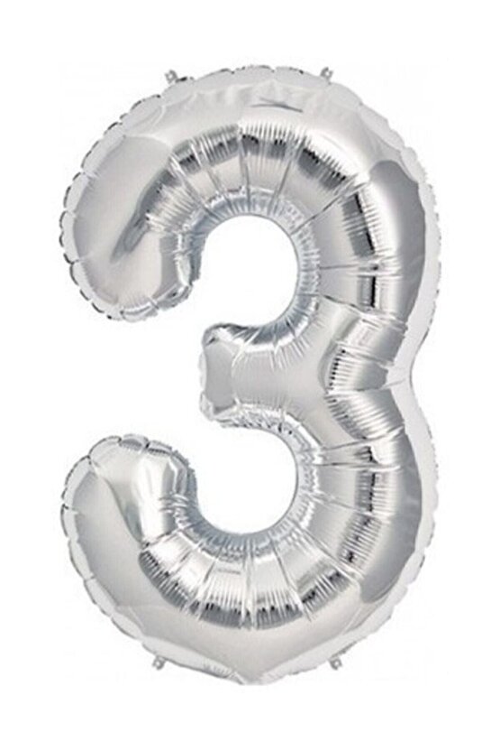 14 SÜS Gümüş Folyo Balon 3 Rakamı 100 Cm