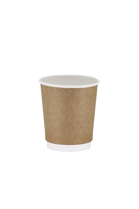 Double Wall Kraft Karton Bardak ve Siyah Kapak Seti 8oz  25li