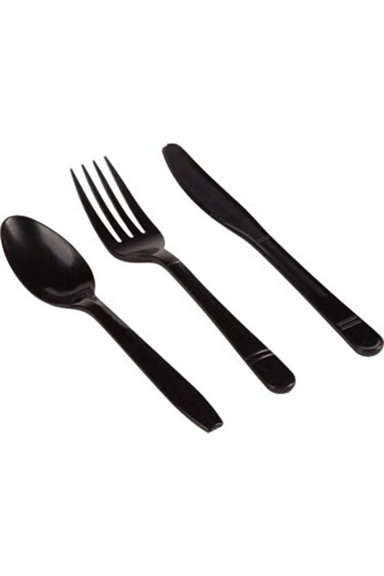 Siyah Plastik Lüx Çatal - Kaşık - Bıçak 3 Lü Set 100 Er Adet