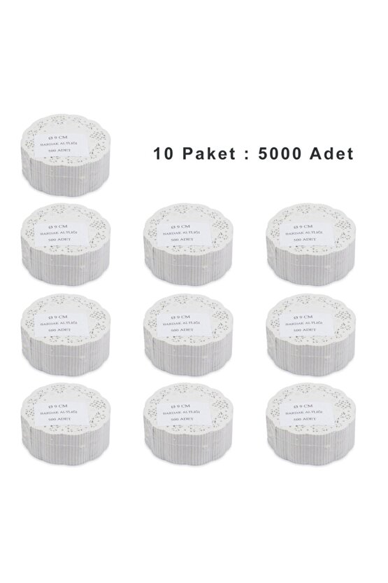 Dantel Işlemeli Kağıt Çay Bardak Tabak Altlığı - Beyaz - 9 Cm. - 500 Adetlik 10 Paket