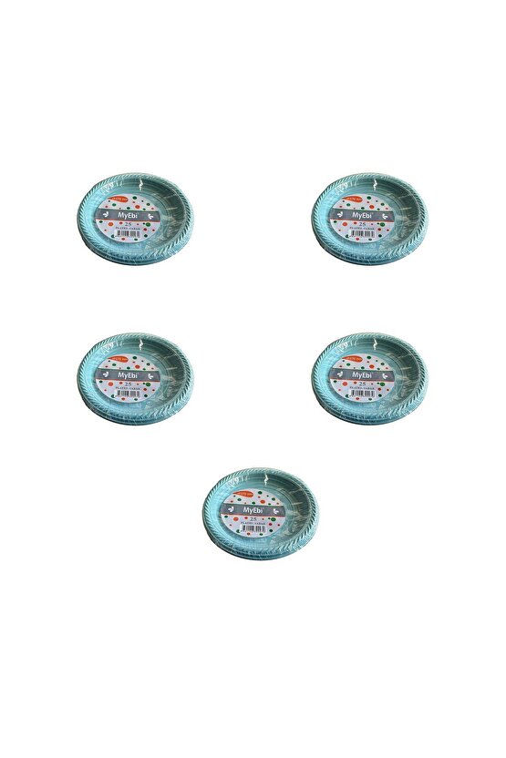 Kullan At Renkli Turkuaz Parti Davet Plastik Tabak - 22 Cm. - 25 Adetlik 5 Paket