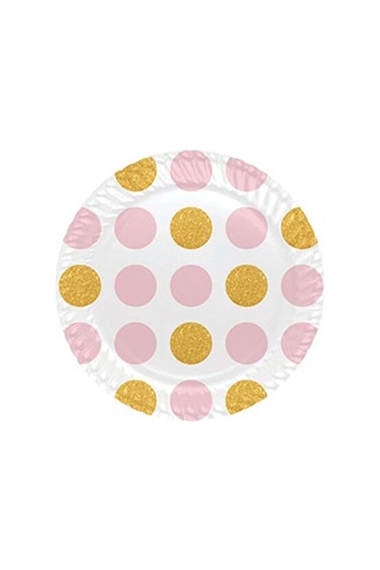 Karton Tabak - Pembe Altın Puantiyeli - 23 Cm - 8li