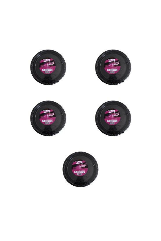 Kullan At Renkli Siyah Parti Davet Plastik Tabak - 22 Cm. - 25 Adetlik 5 Paket