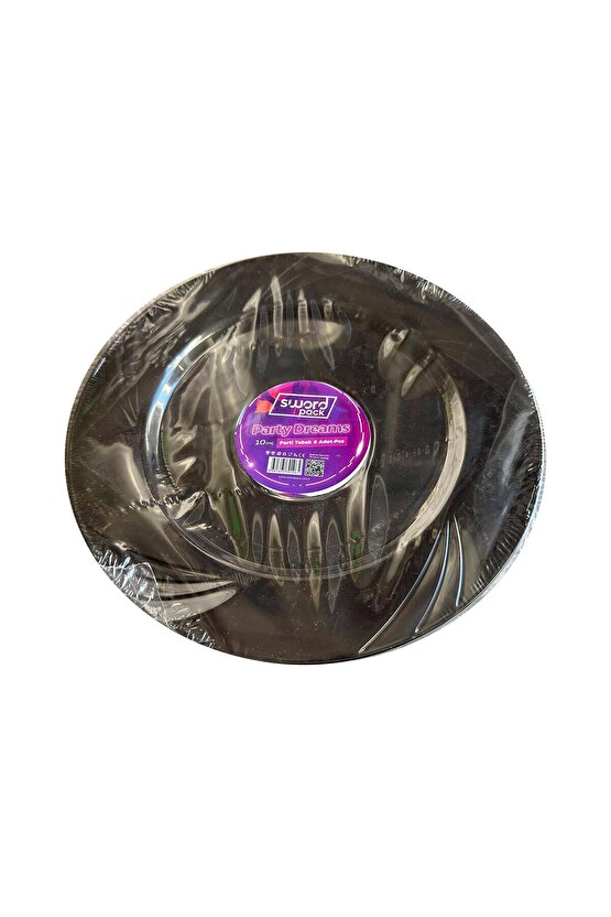 Kullan At Parti Davet Sunum Servis Plastik Sert Mika Tabak - 26 Cm. - Siyah - 6 Adetlik 5 Paket