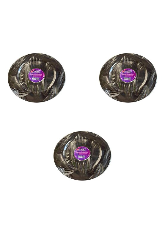 Kullan At Parti Davet Sunum Servis Plastik Sert Mika Tabak - 26 Cm. - Siyah - 6 Adetlik 3 Paket