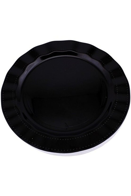 Parti Aksesuar Siyah Renk Lüks Plastik Mika Yuvarlak Tabak 26 Cm 6 Adet