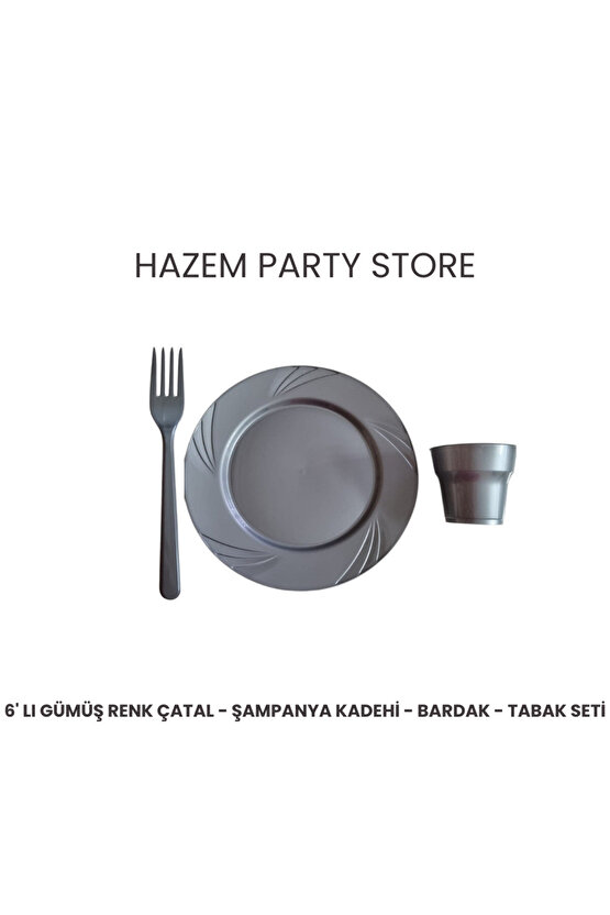 PLASTİK ÇATAL - BARDAK - TABAK SETİ SERT PLASTİK MİKA 75 ADET GÜMÜŞ RENK