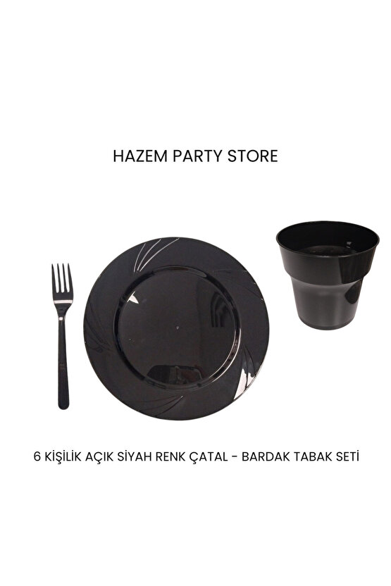 PLASTİK ÇATAL - BARDAK - TABAK SETİ SERT PLASTİK MİKA 75 ADET SİYAH RENK