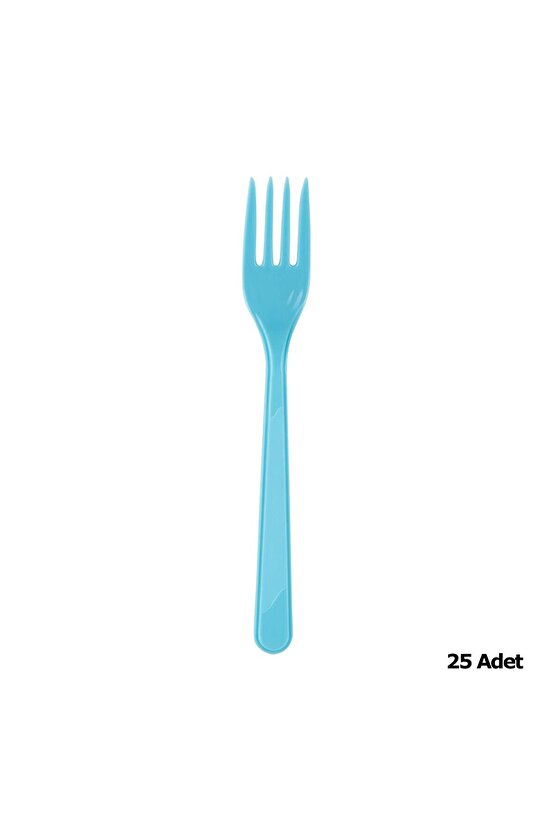 Plastik Turkuaz Renkli Lüx Parti Doğum Günü Çatal - 18 Cm. - 25 Adetlik Paket