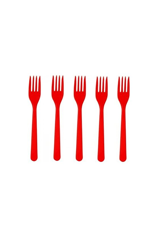 Renkli Plastik Çatal 25li Kullan At Çatal Kırmızı Sert Çatal
