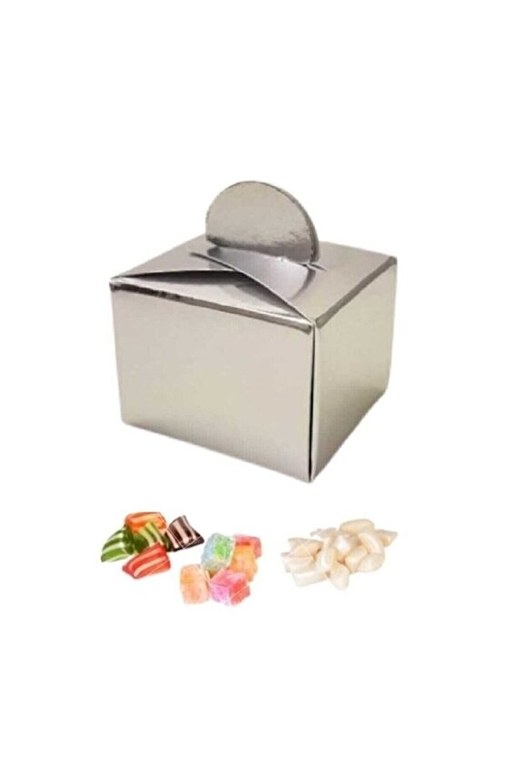 Gümüş Gri Lokum Kutusu 50 Li Parti Yeni Doğan Odası Dağıtmalık Lokumluk Şeker Karton Kutu