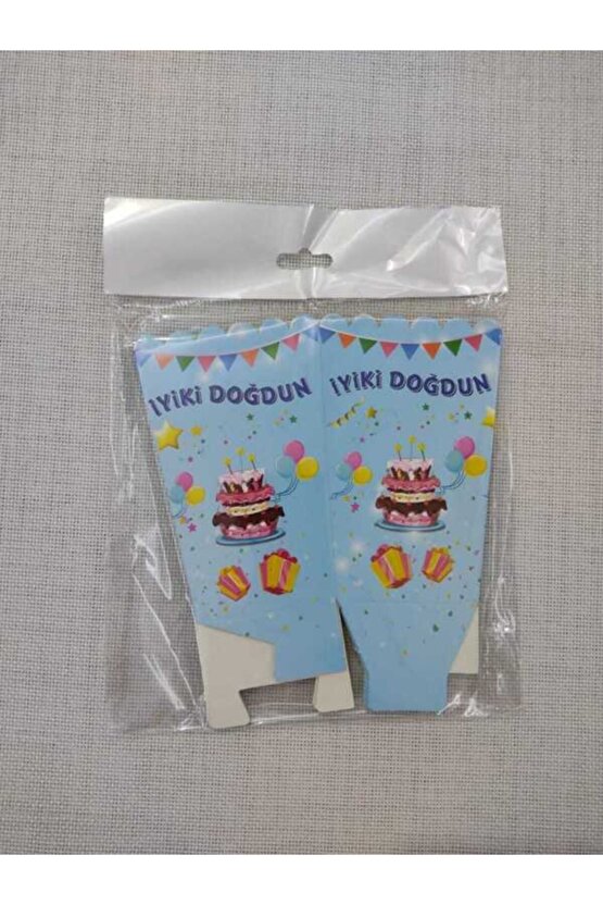 Mavi Pasta Desenli Iyiki Doğdun Mısır Kutusu 8li