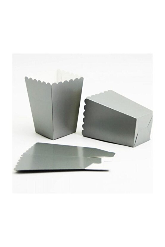 Popcorn Kutusu ( Mısır , Cips Kutusu ) 8 Adet Gümüş