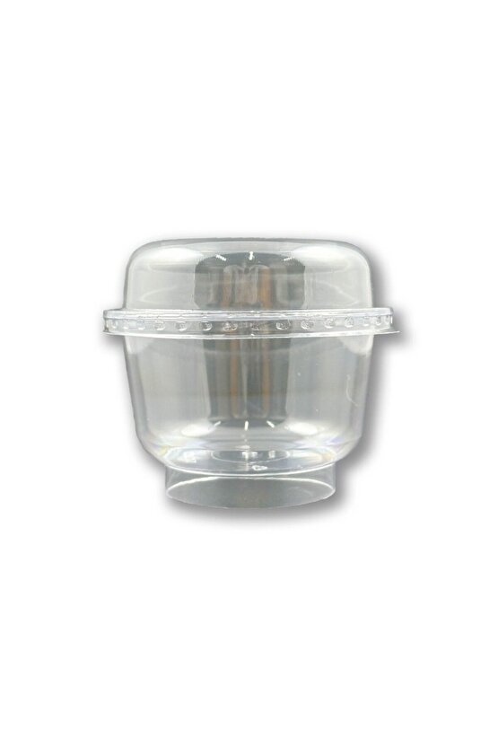 Plastik Kristal Tatlı Kabı - Kapaklı 180cc, Kullan At 25 Adet