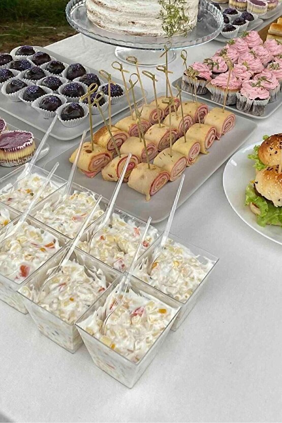 Kübik Prizma Mika Plastik Şeffaf Kapaksız Sunum Kabı 200 Cc .10.* Adet Tatlı & Meze Ve Salata Kasesi