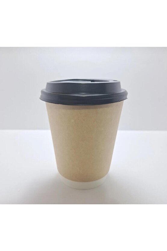 Double Wall Karton Kağıt Bardak Kraft Siyah 8 Oz 240ML Siyah Kapaklı 40 Adet