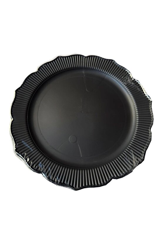 Parti Davet Piknik Doğum Günü Sert Plastik Mika Tabak - Siyah - 18 Cm. - 6lı Paket