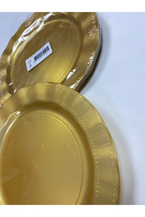 Erler Amb. Gold Rengi Lüks Sert Plastik Mika Yuvarlak Tabak 22 Cm 6 Adet