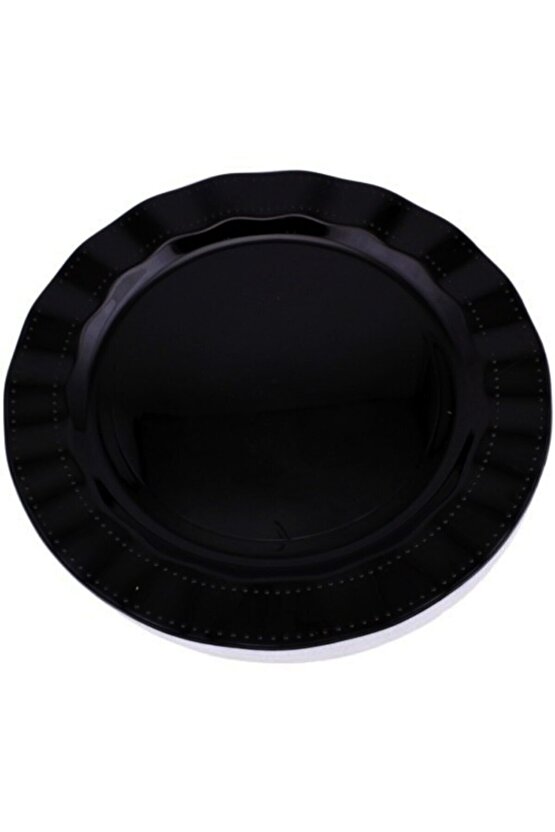 Siyah Renk Lüks Plastik Mika Yuvarlak Tabak 26 Cm 6 Adet