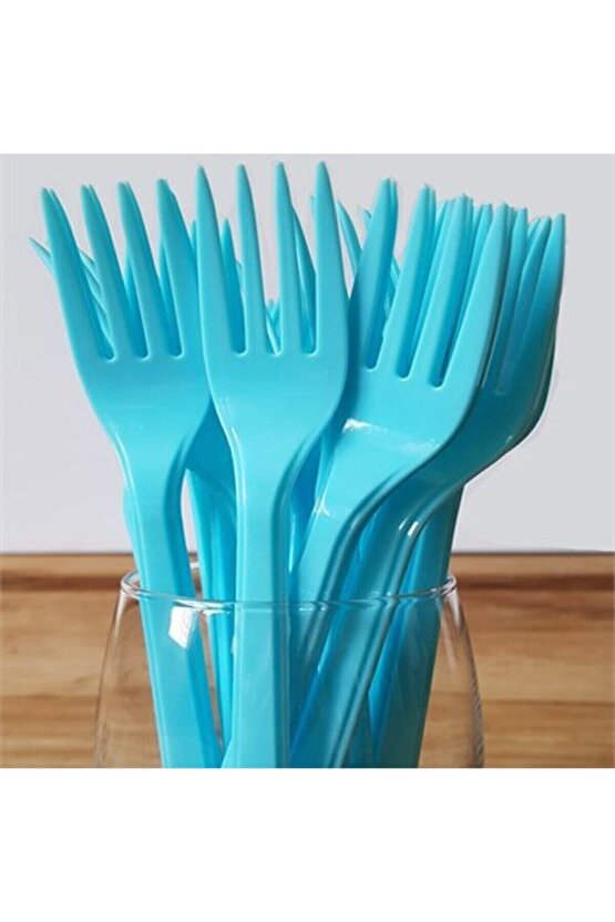 Mavi Plastik Çatal 18 cm-25 Adet