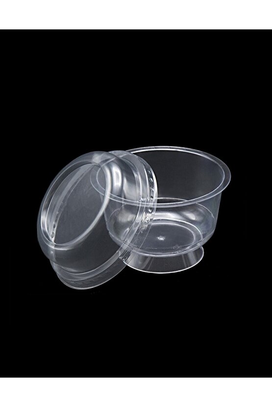 Plastik Kristal Tatlı Kabı - Kapaklı 180cc 25 Adet, Kullan At