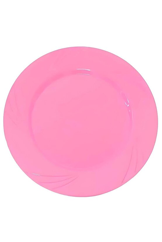 Kristal Plastik Mika Tabak Renkli 23cm 12 Adet Pembe