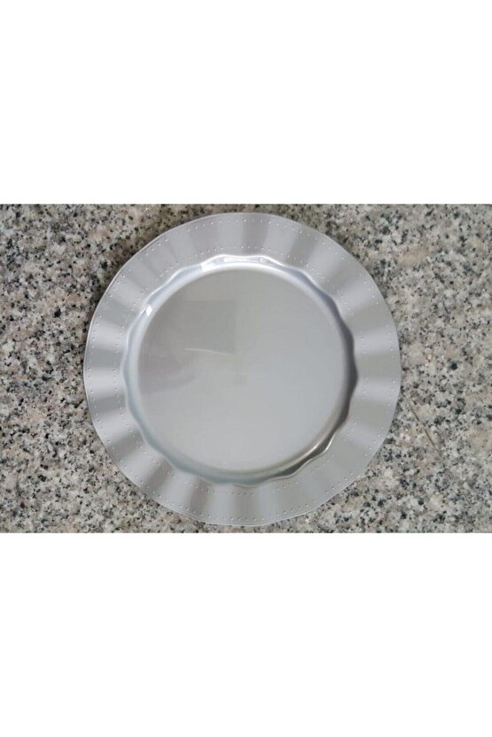 Plastik Tabak Lüks 26cm - 6 Adet - Pembe -sert Mika Renkli Parlak