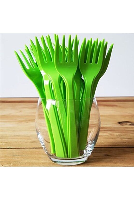 Yeşil Plastik Çatal 18 Cm-25 Adet