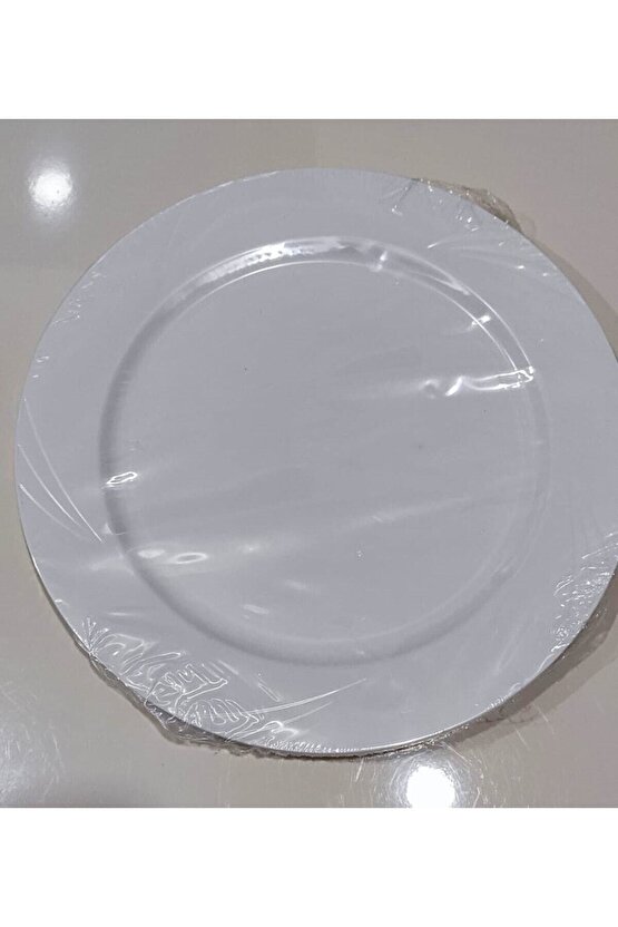 Beyaz Renk Lüks Plastik Mika Yuvarlak Tabak 26cm 6 Adet