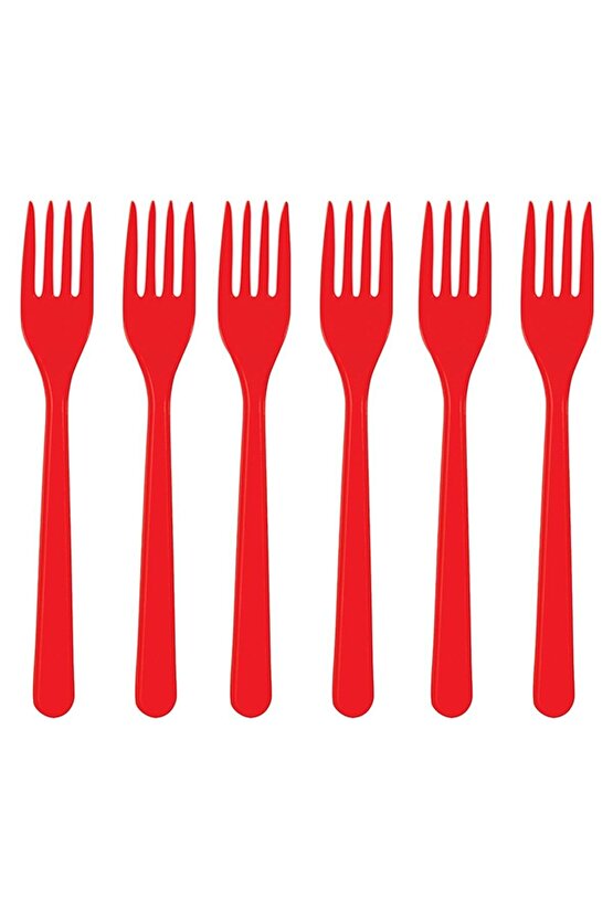 Renkli Plastik Çatal 25 Adet Kırmızı Renk