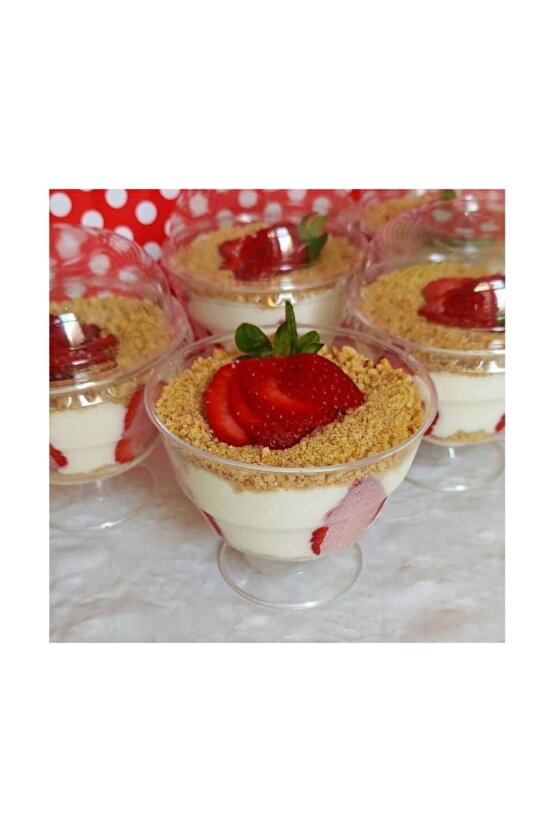 10 Lu Magnolia Ayaklı Mika Kase + Plastik Kapak -dondurma Magnolya Tatlı Kase