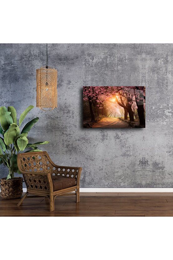 Romantik Kiraz Çiçeği Yolu Duvar Tablosu