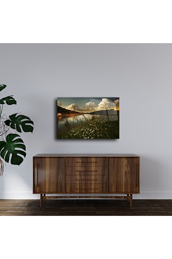 Doğal Manzara Çiçekli Cam Tablo