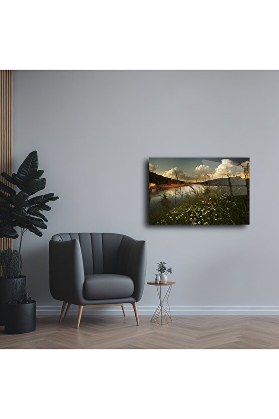 Doğal Manzara Çiçekli Cam Tablo