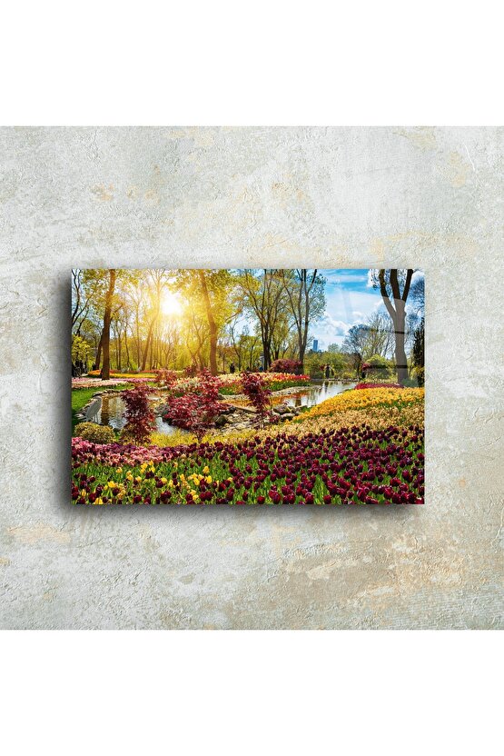 Bahar Ağaçlı Manzara Cam Tablo