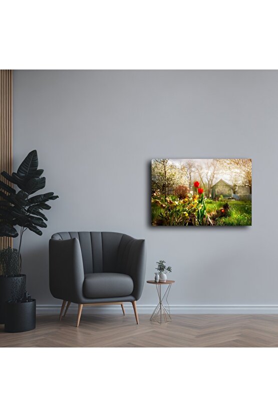 Doğal Bahar Manzaralı Cam Tablo