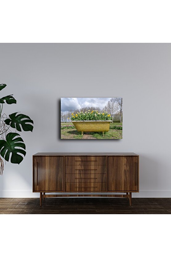 Cam Üzerine Sarı Küvet Çiçek Tablosu