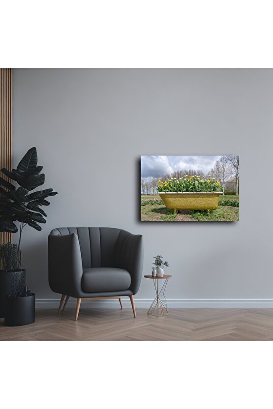 Cam Üzerine Sarı Küvet Çiçek Tablosu