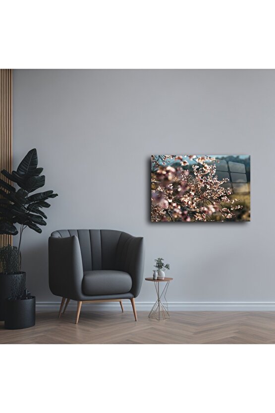 Pastoral Çiçekli Cam Tablo