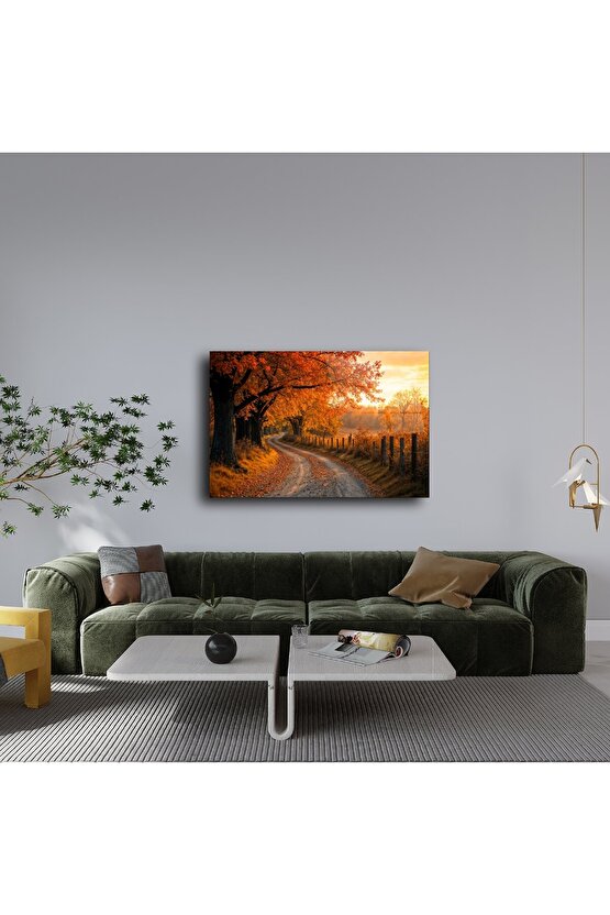 Rustik Sonbahar Ağaçlı Yol Cam Tablo