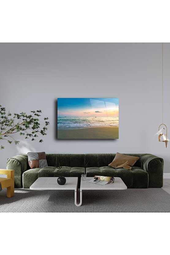Gün Batımında Deniz Kıyısı Cam Tablo