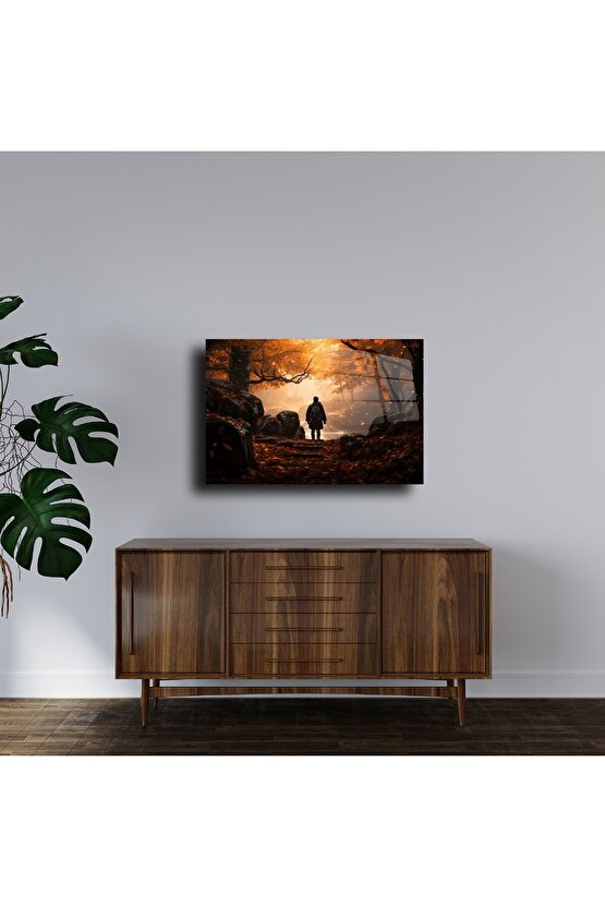 Sonbaharda Yürüyüş Temalı Cam Duvar Tablosu