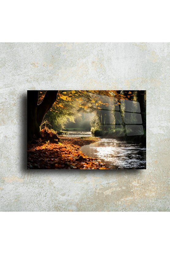 Cam Duvar Tablosu Sonbahar Nehir Manzarası