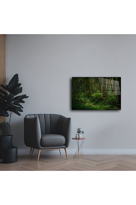 Orman Manzaralı Yeşil Cam Tablo
