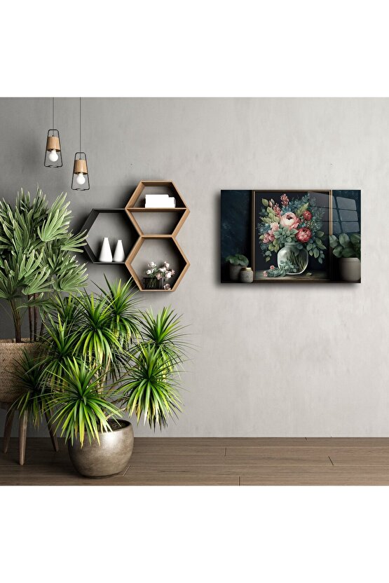 Romantik Çiçek Tablosu Cam Üzeri Baskı